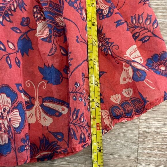Maeve Anthropologie Abella Floral Butterfly Blouse Size 2 Roll Tab Long Sleeve - Picture 6 of 8